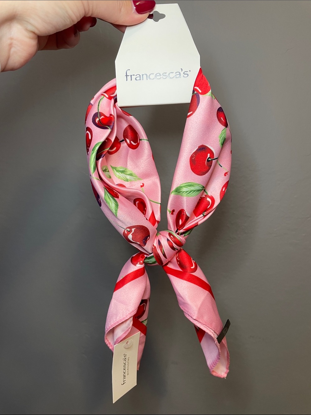 Francesca's Collections Cherry Print Satin Scarf - NWT